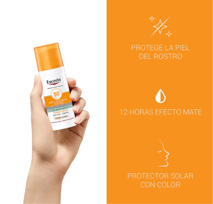 Eucerin Protector Solar Facial Toque Seco Tono Claro FPS50, 50 ml. - Image 2