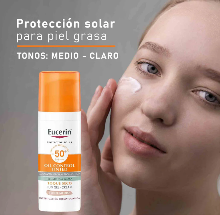 Eucerin Protector Solar Facial Toque Seco Tono Medio FPS50, 50 ml. - Image 2