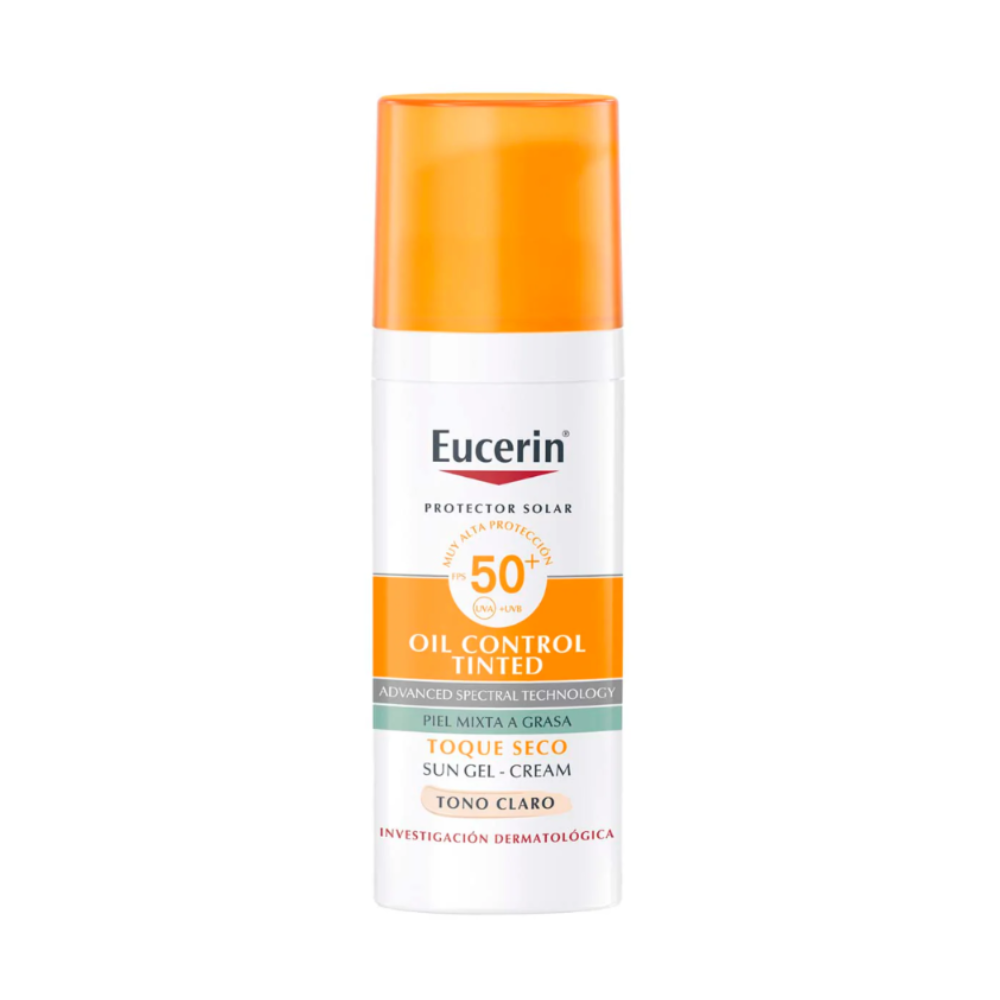 Eucerin Protector Solar Facial Toque Seco Tono Claro FPS50, 50 ml.