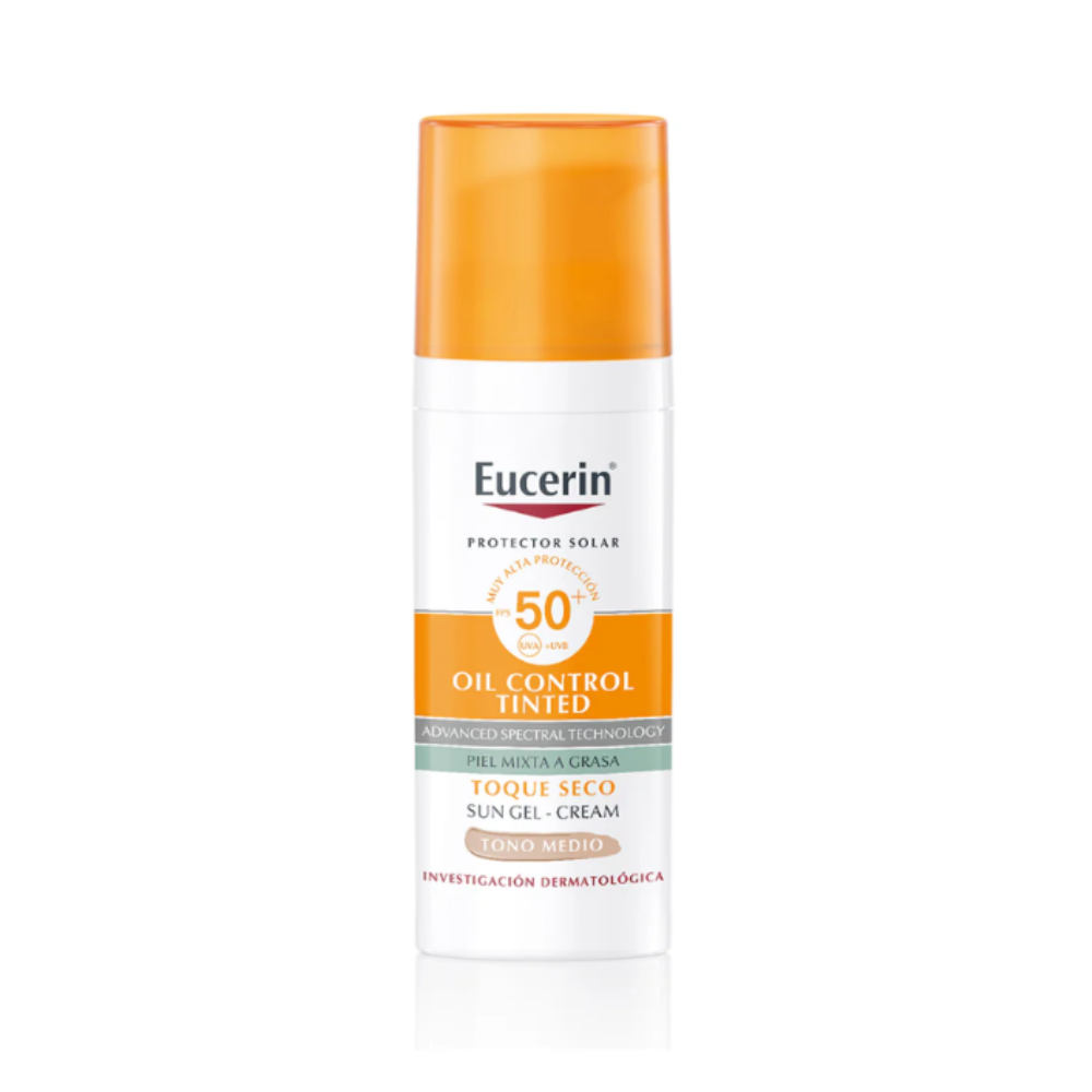 Eucerin Protector Solar Facial Toque Seco Tono Medio FPS50, 50 ml.